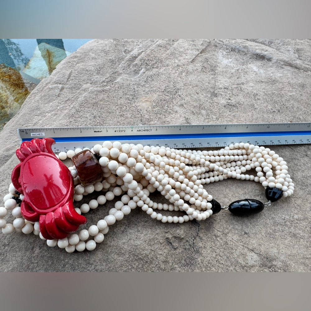 🦀 Rare Vintage Multi-Strand Angela Caputi Coral Crab Necklace, Florence, Italy - Picture 10 of 12